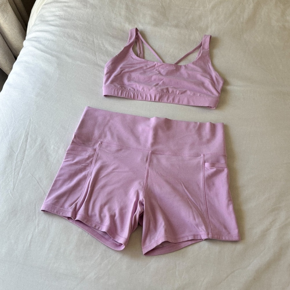 Athleta Lilac Shorts + Sports Bra Set